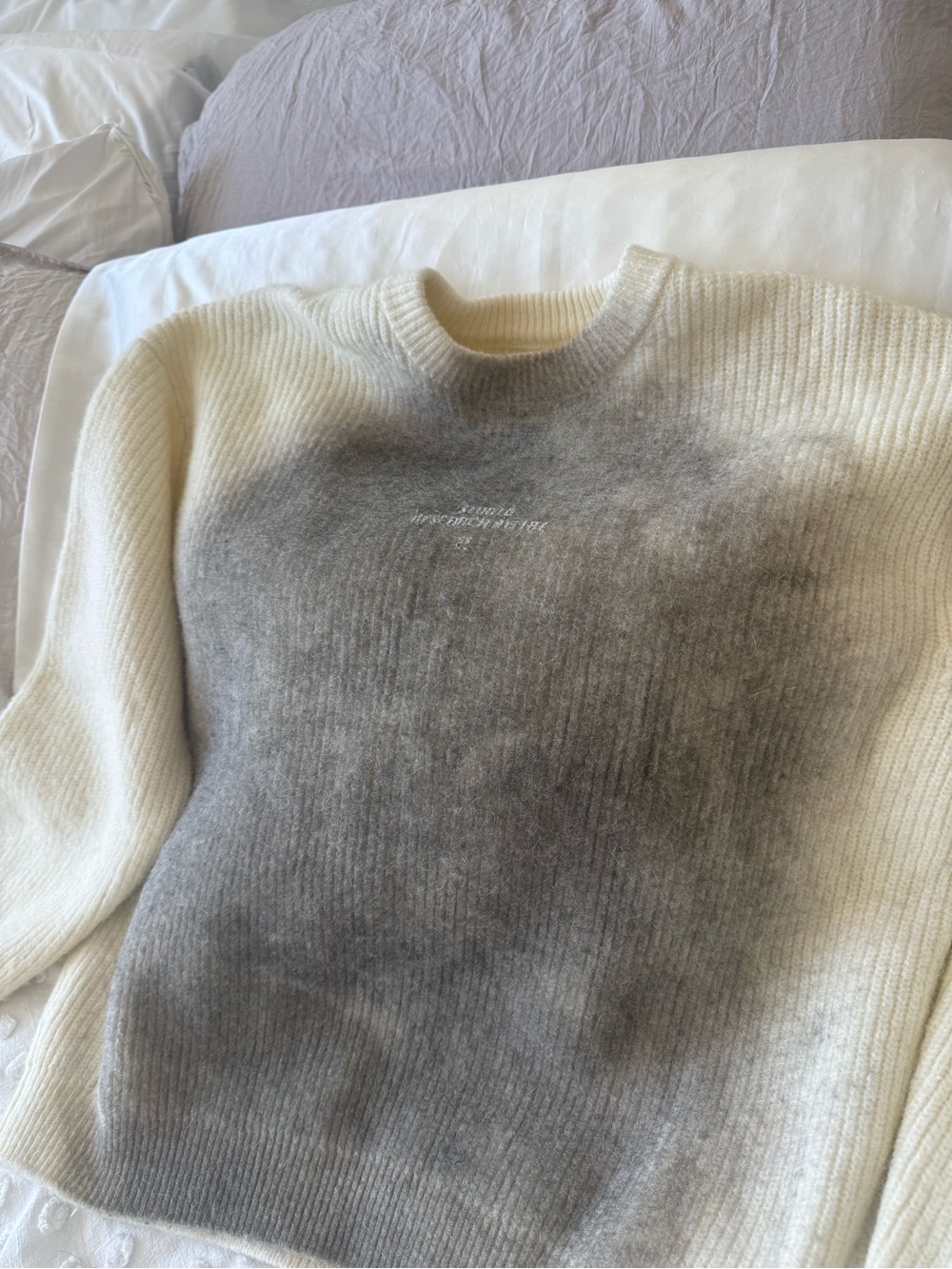 Zara Cream to Gray Ombre Crewneck Sweater